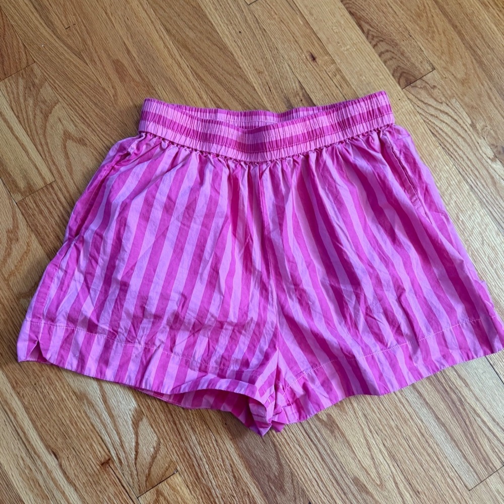 LMND Lemonade Chiara Shorts Size M Pink Striped 100% Cotton Elastic Waist Pocket
